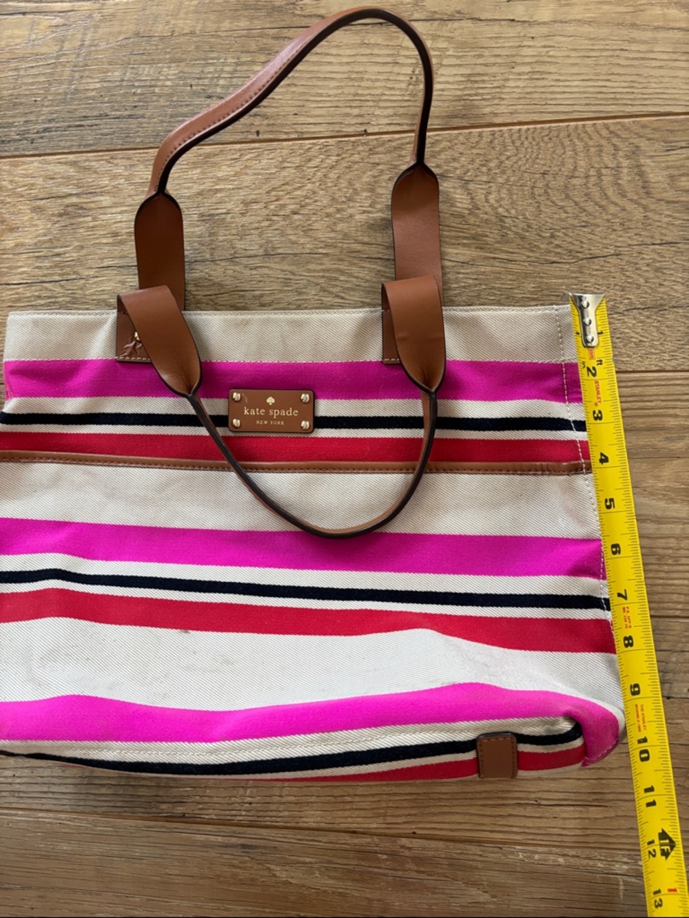 Kate Spade New York Oak Island Stripe Magazine Tote Pink Tan - Picture 3 of 8